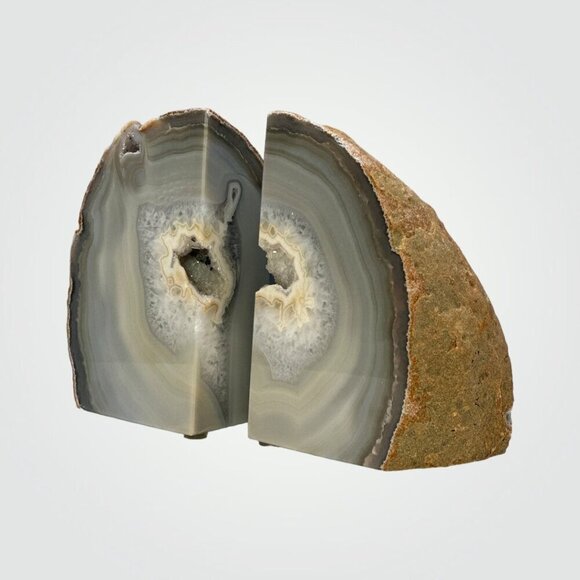 Agate Crystal Bookends w/ Geode Center, Natural Stone, Home Decor, 3+ lbs. (DM) - Picture 5 of 11